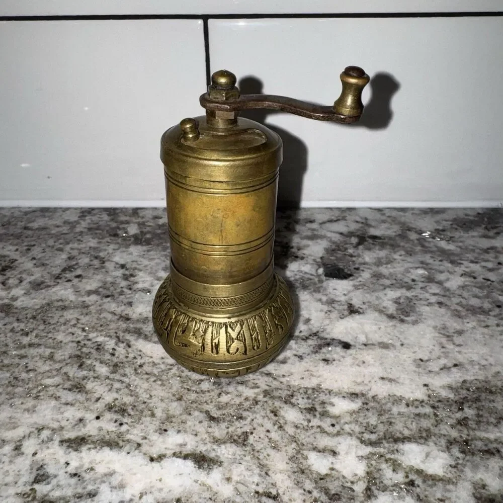 Vintage Brass Pepper Mill Hand Crank Grinder Ornate Turkish Style Spice Mill